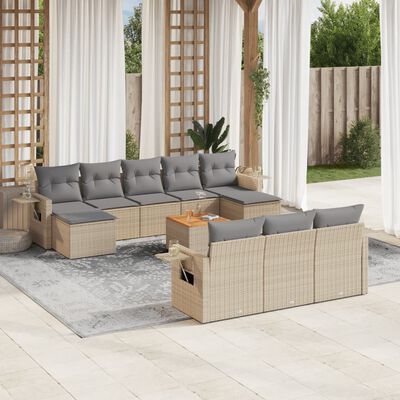 vidaXL Set Divano da Giardino 11 pz con Cuscini Beige Misto Polyrattan