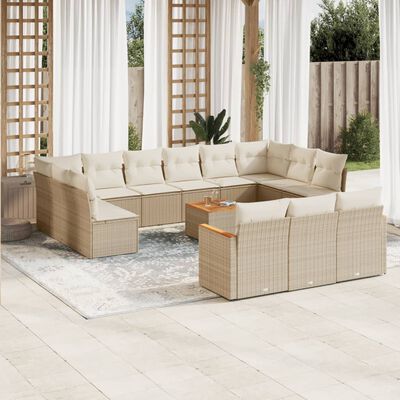 vidaXL Set Divani da Giardino 14pz con Cuscini in Polyrattan Beige