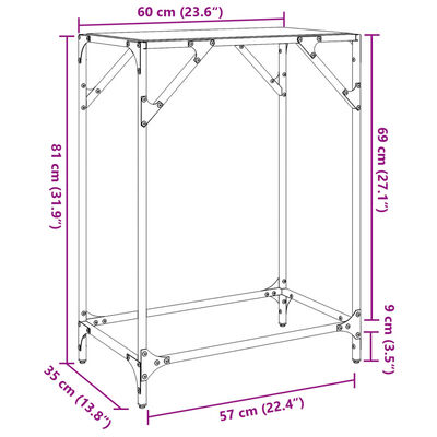 vidaXL Tavolino Consolle Piano Vetro Trasparente 60x35x81cm in Acciaio