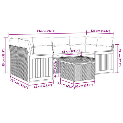 vidaXL Set Divani da Giardino 7 pz con Cuscini Beige in Polyrattan