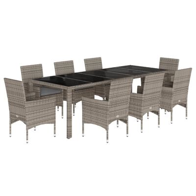 vidaXL Set da Pranzo da Giardino 9 pz con Cuscini Polyrattan e Vetro