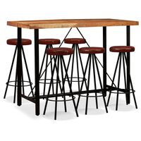 vidaXL Set da Bar 7 pz in Legno Massello di Acacia e Vera Pelle