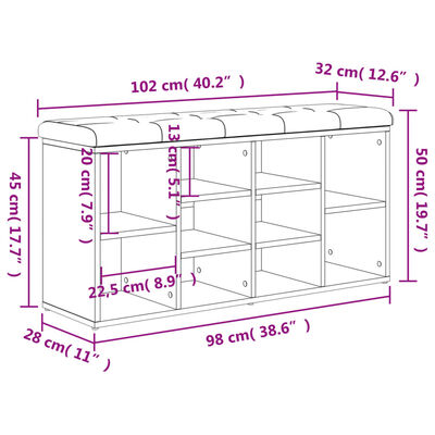 vidaXL Panca Porta Scarpe Rovere Sonoma 102x32x50 cm Legno Multistrato