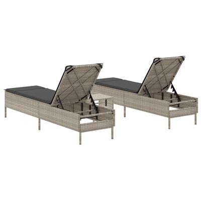 vidaXL Set Lettini Prendisole con Cuscini 3pz Grigio Chiaro Polyrattan