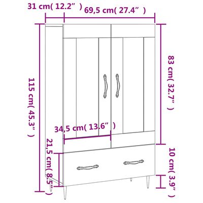 vidaXL Credenza Bianca 69,5x31x115 cm in Legno Multistrato