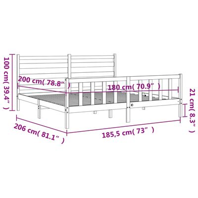 vidaXL Giroletto con Testiera 180x200 cm in Legno Massello