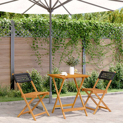 vidaXL Set da Bistrot 3 pz Nero in Polyrattan e Legno Massello