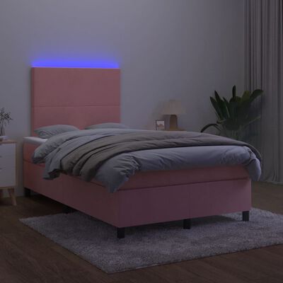 vidaXL Letto a Molle con Materasso e LED Rosa 120x190 cm in Velluto