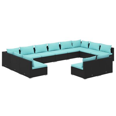 vidaXL Set Divani da Giardino 12 pz con Cuscini in Polyrattan Nero