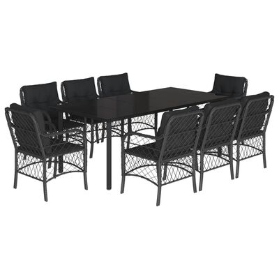 vidaXL Set da Pranzo da Giardino 9 pz con Cuscini Nero in Polyrattan