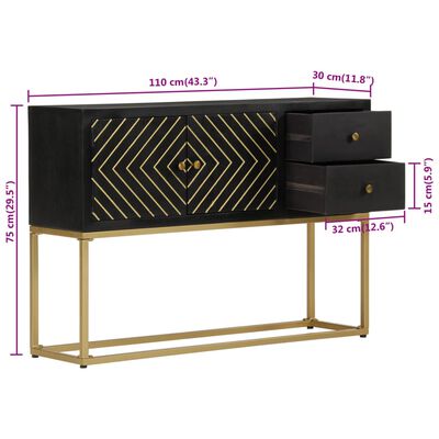 vidaXL Credenza Nera e Oro 110x30x75 cm in Legno Massello di Mango