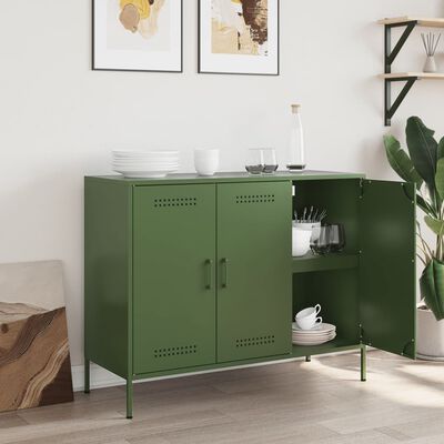 vidaXL Credenza Verde Oliva 100,5x39x79 cm in Acciaio