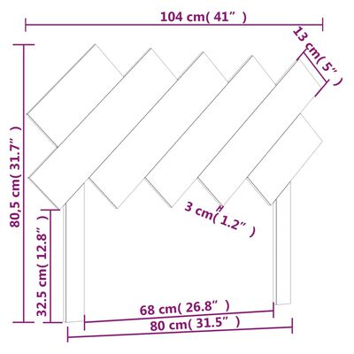 vidaXL Testiera per Letto Nera 104x3x80,5 cm in Legno Massello di Pino