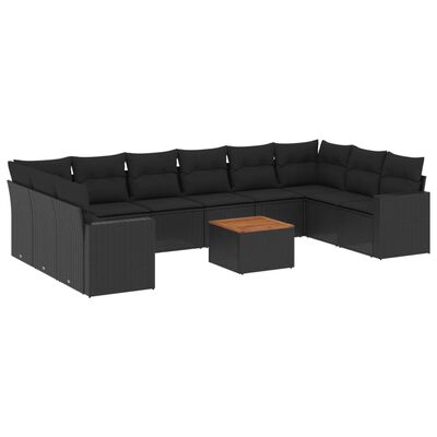 vidaXL Set Divani da Giardino 11 pz con Cuscini in Polyrattan Nero