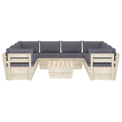 vidaXL Set Divani da Giardino su Pallet 9 pz con Cuscini Legno Abete