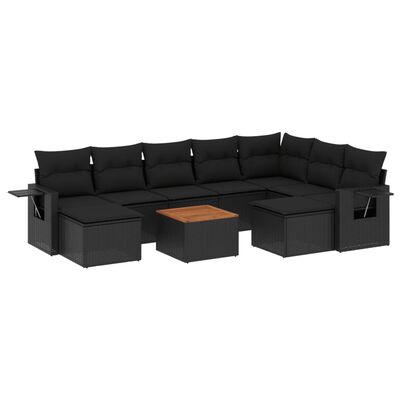 vidaXL Set Divani da Giardino 10pz con Cuscini in Polyrattan Nero