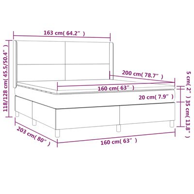 vidaXL Letto a Molle con Materasso e LED Blu Scuro 160x200 cm