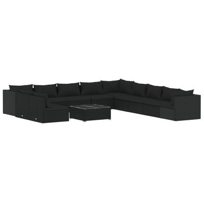 vidaXL Set Divani da Giardino 12 pz con Cuscini in Polyrattan Nero