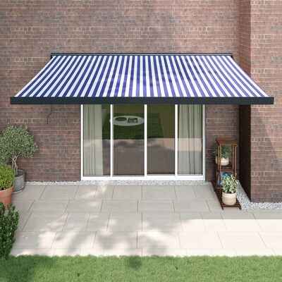 vidaXL Tenda Sole Retrattile Blu e Bianca 4,5x3 m Tessuto e Alluminio