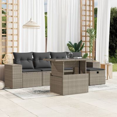 vidaXL Set Divano da Giardino 6pz con Cuscini Grigio Chiaro Polyrattan