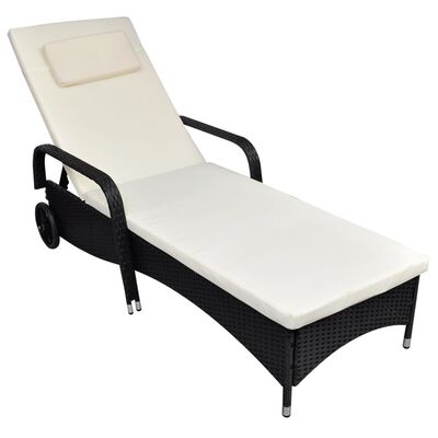 vidaXL Lettino Prendisole con Ruote in Polyrattan Nero