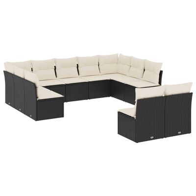 vidaXL Set Divani da Giardino 11 pz con Cuscini in Polyrattan Nero