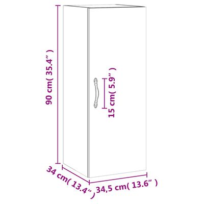 vidaXL Mobile a Parete Grigio Sonoma 34,5x34x90 cm