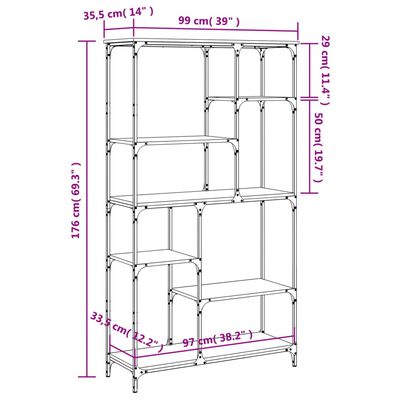 vidaXL Libreria Grigio Sonoma 99x35,5x176 cm Legno Multistrato Acciaio