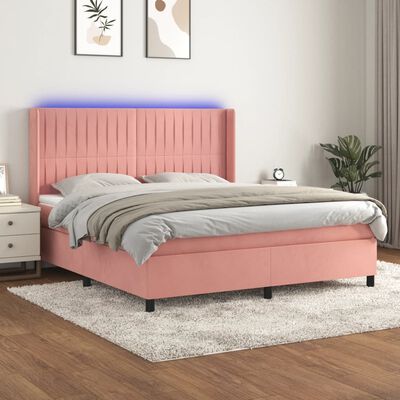 vidaXL Letto a Molle con Materasso e LED Rosa 160x200 cm in Velluto