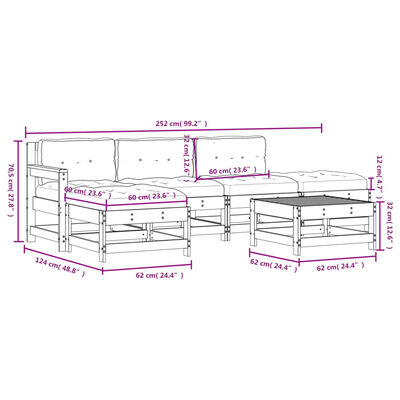 vidaXL Set Divani da Giardino 6 pz con Cuscini in Legno Massello Nero