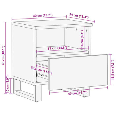 vidaXL Comodino 40x34x46 cm in Legno Massello di Mango