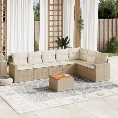 vidaXL Set Divano da Giardino 8 pz con Cuscini Beige in Polyrattan