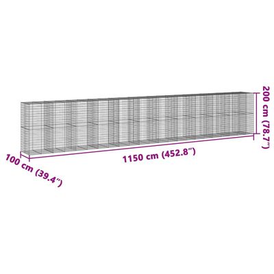 vidaXL Cesto Gabbione con Copertura 1150x100x200 cm in Ferro Zincato