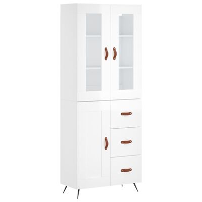 vidaXL Credenza Bianco Lucido 69,5x34x180 cm in Legno Multistrato