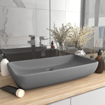 vidaXL Lavabo Lusso Rettangolare Grigio Chiaro Opaco 71x38 cm Ceramica