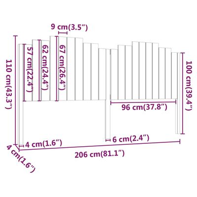 vidaXL Testiera per Letto ambra 206x4x110 cm in Legno Massello di Pino