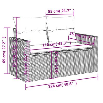 vidaXL Set Divano da Giardino 9 pz con Cuscini Grigio in Polyrattan