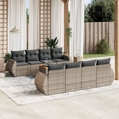 vidaXL Set Divano da Giardino 9 pz con Cuscini Grigio in Polyrattan