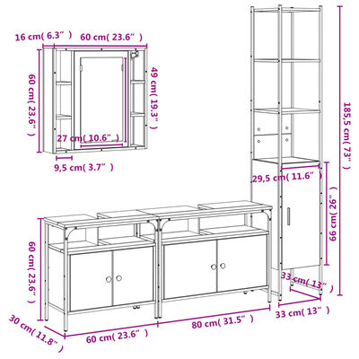 vidaXL Set Mobili da Bagno 4 pz Nero in Legno Multistrato