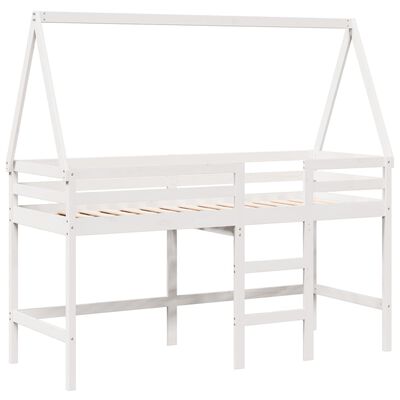 vidaXL Letto Soppalco con Scala e Tetto Bianco 80x200 cm Massello Pino