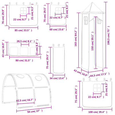 vidaXL Letto a Soppalco con Torre Bambini Blu 80x200cm Massello Pino