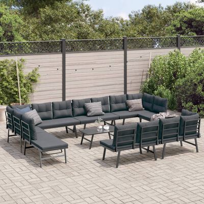 vidaXL Set Panche Giardino Cuscini 9pz Nere Acciaio Verniciato Polvere