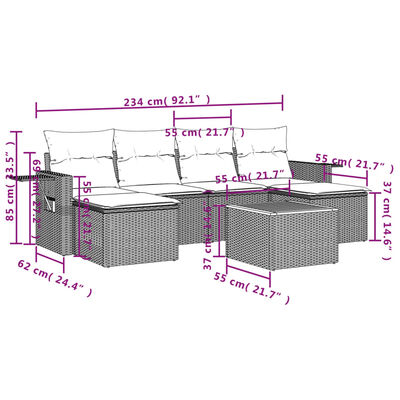 vidaXL Set Divani da Giardino 7 pz con Cuscini Grigio in Polyrattan