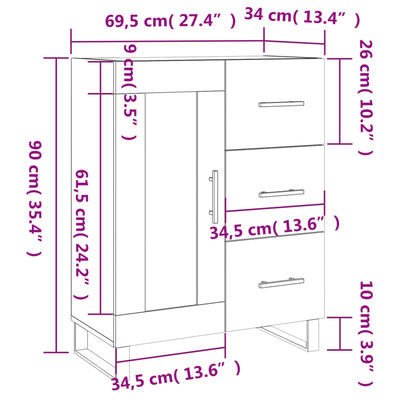 vidaXL Credenza Rovere Marrone 69,5x34x90 cm in Legno Multistrato