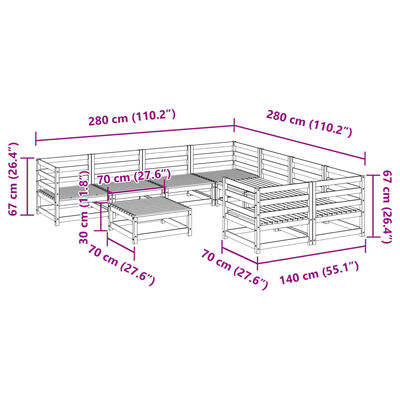 vidaXL Set Divani da Giardino 9 pz Marrone Cera Legno Massello Pino