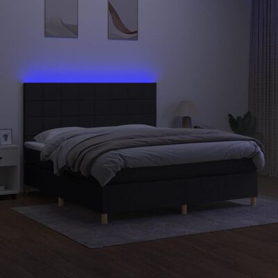 vidaXL Letto a Molle con Materasso e LED Nero 180x200cm in Tessuto