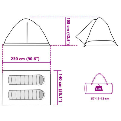 vidaXL Tenda da Campeggio a Cupola 2 Persone Grigio e Arancione