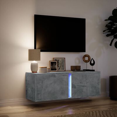 vidaXL Mobile TV a Parete con Luci LED Grigio Cemento 100x31x35 cm