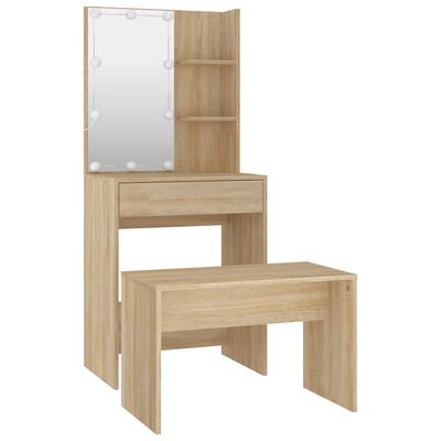 vidaXL Set Tavolo da Toeletta con LED Rovere Sonoma Legno Multistrato