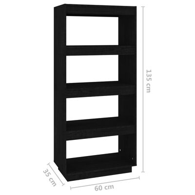 vidaXL Libreria/Divisorio Nero 60x35x135 cm in Legno Massello di Pino